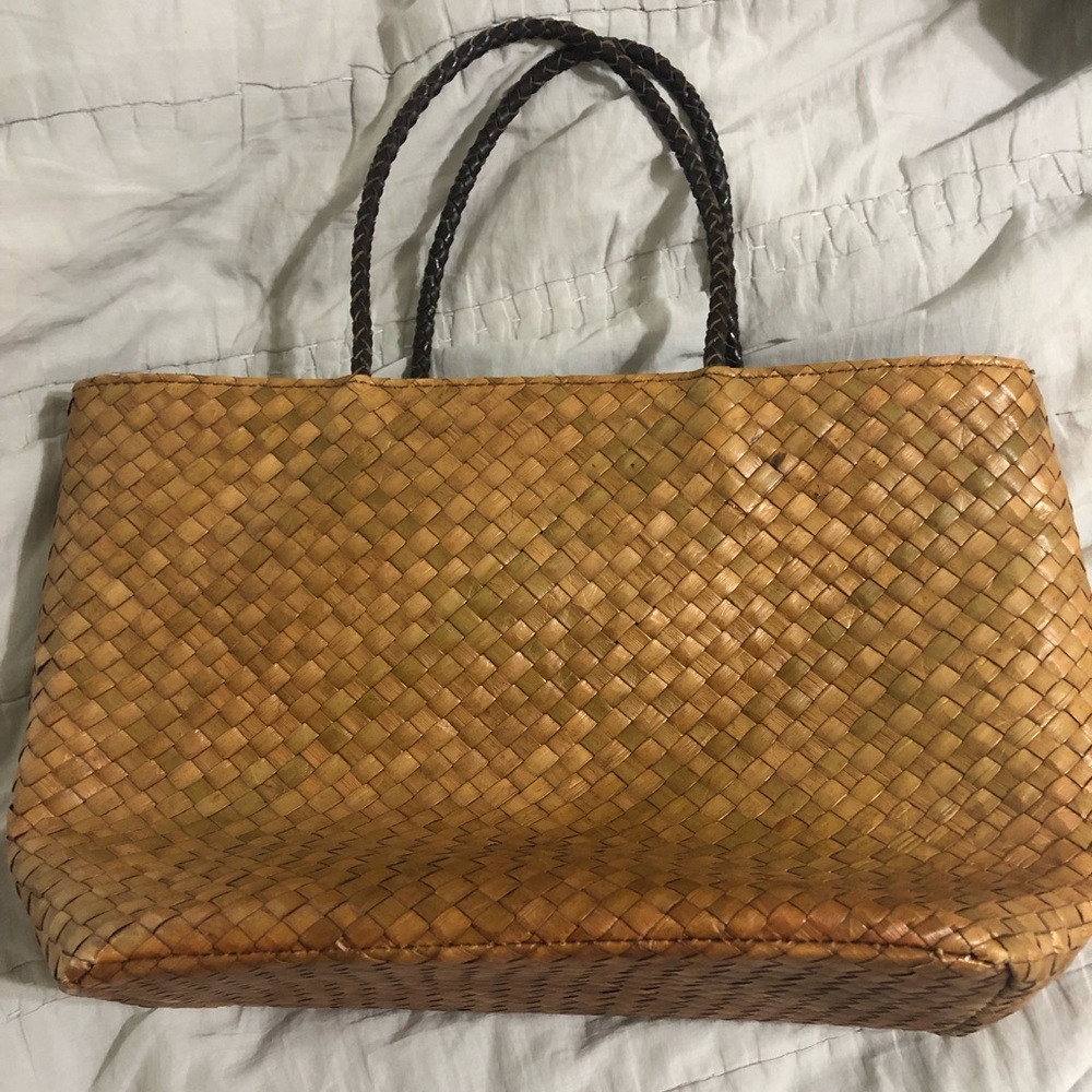 J.Crew Woven Rattan Bag with Woven Leather Handles